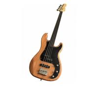 Wyvix Fretless Electric Bass Guitar Solid Mahogany Body Rosewood Fretboard PJ Pickups 4 String Natural Wood