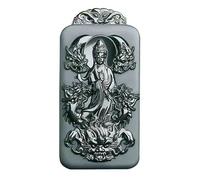 Wyvix Hetian Cyan Jade Nine Dragons Guanyin Pendant, 90g Extra Heavy Kowloon Bodhisattva Necklace, Massive Dark Green Nephrite Amulet