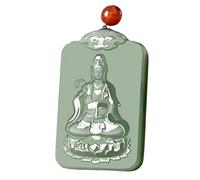 Wyvix Hetian Green Jade Guanyin Pendant, 53mm Dark Nephrite Bodhisattva Necklace, Compassion Amulet Tablet