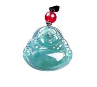 Wyvix Ice Jade Maitreya Buddha Necklace - Hand Carved Blue Water Laughing Pendant