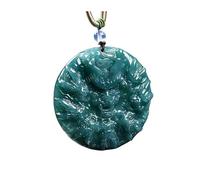 Wyvix Natural Blue Water Jade Dragon Guardian Necklace - 52mm Large 3D Kowloon Jadeite Pendant Heavy 50g Round Feng Shui Amulet for Men