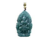 Wyvix Natural Blue Water Jade Flame Guanyin Necklace - Hand Carved A-Grade Jadeite Pendant with Wisdom Fire Halo Feng Shui Amulet for & Clarity