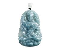 Wyvix Real Jade Necklace Natural Blue Water Jadeite Pendant Immovable Mingwang Zodiac Rooster Amulet