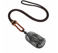 Wyvix Real Jade Necklace Natural Hetian Cyan Guanyin Head Pendant Dark Green Stone Bodhisattva Amulet for Men Women