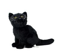 Wyvix Realistic Black Plush Toy - 9" Soft Sitting Bombay Kitten Stuffed Animal with Bright Yellow Eyes Halloween Decor & Gift(Black)