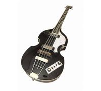 Wyvix Violin Electric Bass Guitar 4 String 41 Inch Short Scale - Hollow Basswood Body with Flame Maple Appearance & Neck(Black)
