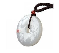Wyvix White Jade Pendant, Mutton Fat Nephrite Necklace, Certified Hand-Carved Auspicious Amulet(E)