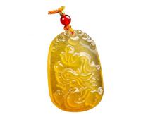 Wyvix Yellow Jade Zodiac Guardian Deity Pendant, 10g Carved Patron Buddha Amulet, Wealth Attracting Feng Shui Necklace(Dragon)