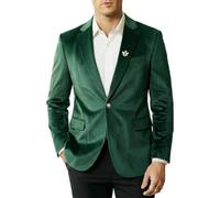 WYWK Men's Casual Velvet Blazer for Men one-Button Lapel Tuxedo Jacket with Brooch Dinner Party Wedding Prom