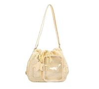WYXDYSJWM Ita Bag with Clear Window, Women Backpack Nylon Tote Bag Drawstring Shoulder Bag, Large Capacity Versatile Ita Schoolbag, Cute Aesthetic Pins Drawstring Bag for Women Girls，Yellow