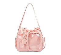 WYXDYSJWM Ita Bag with Clear Window, Women Backpack Nylon Tote Bag Drawstring Shoulder Bag, Large Capacity Versatile Ita Schoolbag, Cute Aesthetic Pins Drawstring Bag for Women Girls，Pink