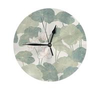 WYYDPPLK Black Lily Pads Round Wall Clock - Stylish Pvc Printed Clock With Silent Movement, Perfect For Home & Office Decor