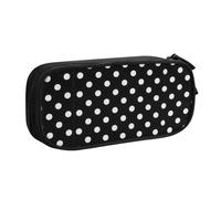 WYYDPPLK Black & White Big Dot Pencase with Full-Print Design - Durable Oxford Cloth Pencil Case for School, Office & Travel - Multi Pocket Storage Bag for Pens, Makeup & Accessories