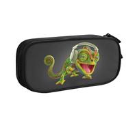 WYYDPPLK Chameleon Listen Music Pencase with Full-Print Design - Durable Oxford Cloth Pencil Case for School, Office & Travel - Multi Pocket Storage Bag for Pens, Makeup & Accessories