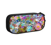 WYYDPPLK Colored Flower Pencase with Full-Print Design - Durable Oxford Cloth Pencil Case for School, Office & Travel - Multi Pocket Storage Bag for Pens, Makeup & Accessories