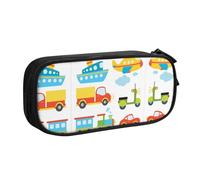 WYYDPPLK Diversified Transportation Pencase with Full-Print Design - Durable Oxford Cloth Pencil Case for School, Office & Travel - Multi Pocket Storage Bag for Pens, Makeup & Accessories