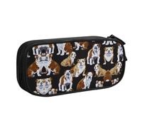 WYYDPPLK English Bulldogs Pencase with Full-Print Design - Durable Oxford Cloth Pencil Case for School, Office & Travel - Multi Pocket Storage Bag for Pens, Makeup & Accessories