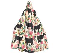 WYYDPPLK Funny Pink Flower Show Steer Cows Cattle Print Hooded Cloak For Adults - Unisex Halloween Christmas Cosplay Cape
