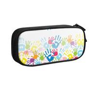 WYYDPPLK Kids Hand Print Pencase with Full-Print Design - Durable Oxford Cloth Pencil Case for School, Office & Travel - Multi Pocket Storage Bag for Pens, Makeup & Accessories