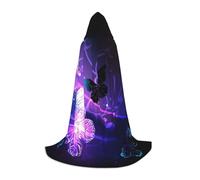 WYYDPPLK Long Hooded Cape For Teenagers Beautiful Glowing Butterfly Print Cosplay Role Party Halloween Costumes
