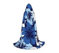 WYYDPPLK Long Hooded Cape For Teenagers Blue Hibiscus Print Cosplay Role Party Halloween Costumes