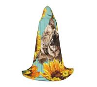 WYYDPPLK Long Hooded Cape For Teenagers Cow With Sunflowers In Blue Print Cosplay Role Party Halloween Costumes