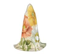 WYYDPPLK Long Hooded Cape For Teenagers Pastel Poppies Print Cosplay Role Party Halloween Costumes