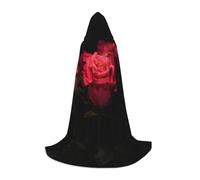 WYYDPPLK Long Hooded Cape For Teenagers Red Rose And Black Leaves Print Cosplay Role Party Halloween Costumes