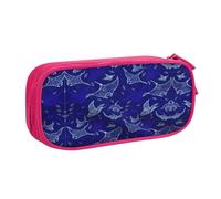 WYYDPPLK Manta Ray and Fish Pencase with Full-Print Design - Durable Oxford Cloth Pencil Case for School, Office & Travel - Multi Pocket Storage Bag for Pens, Makeup & Accessories