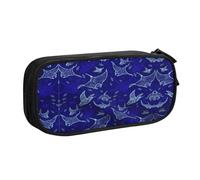 WYYDPPLK Manta Ray and Fish Pencase with Full-Print Design - Durable Oxford Cloth Pencil Case for School, Office & Travel - Multi Pocket Storage Bag for Pens, Makeup & Accessories