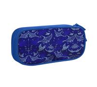 WYYDPPLK Manta Ray and Fish Pencase with Full-Print Design - Durable Oxford Cloth Pencil Case for School, Office & Travel - Multi Pocket Storage Bag for Pens, Makeup & Accessories