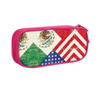 WYYDPPLK Mexican American Flag Pencase with Full-Print Design - Durable Oxford Cloth Pencil Case for School, Office & Travel - Multi Pocket Storage Bag for Pens, Makeup & Accessories
