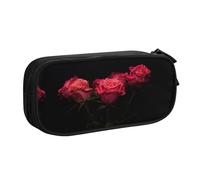 WYYDPPLK Red Rose and Black Leaves Pencase with Full-Print Design - Durable Oxford Cloth Pencil Case for School, Office & Travel - Multi Pocket Storage Bag for Pens, Makeup & Accessories