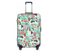 WYYDPPLK Sweet Basset Hound Florals Suitcase Cover with Double-Sided Pattern Printing - Durable and Elastic Protection for Travel and Business Trips