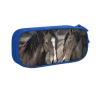 WYYDPPLK Two Horses Pencase with Full-Print Design - Durable Oxford Cloth Pencil Case for School, Office & Travel - Multi Pocket Storage Bag for Pens, Makeup & Accessories