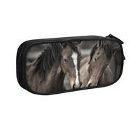 WYYDPPLK Two Horses Pencase with Full-Print Design - Durable Oxford Cloth Pencil Case for School, Office & Travel - Multi Pocket Storage Bag for Pens, Makeup & Accessories