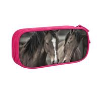 WYYDPPLK Two Horses Pencase with Full-Print Design - Durable Oxford Cloth Pencil Case for School, Office & Travel - Multi Pocket Storage Bag for Pens, Makeup & Accessories