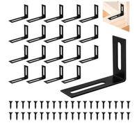 WYYFXY® Pack of 20 Angle Connectors, Black, L Angle Slotted Hole 60 x 40 mm, Metal Angle, 90 Degree Corner Bracket, Stainless Steel Mounting Angle with Screws for Table, Bookcase, Cabinets