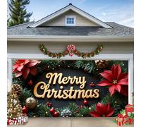 WYYHAA A,16 * 7ft/4.8 * 2.1m,Christmas Holiday Garage Door Banner Decorations, Happy New Year Outdoor Cover Mural Decoration, Large Waterproof Reusable Xmas Hanging Backdrop