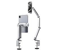 WYYHAA Silver,Adjustable Tablet Stand Holder for Desk, Multi-Angle Adjustable Foldable Design Phone Long-Arm Mount Compatible with 4"-12.9" Devices, Aluminum Alloy