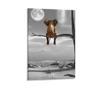 WYYRAB Resting Elephant Look at The MoonWall Decoration Waterproof Canvas Poster High-definition Printing Suitable for Bedroom Living Room Coffee Shop DecorationFrame-style20x30inch(50x75cm)