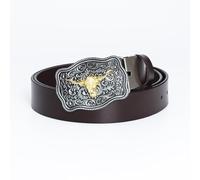 WYYXJY Men'S Belts Brown Bull Head Belt Punk Rock Hiphop Casual Western Cowboy Belt Cowhide Big Buckle 115Cm
