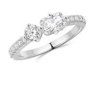 Wyyxl Toi Et Moi 1.0-1.5ct Moissanite Sterling Silver 14K Yellow Gold Pear Emerald Cut Engagement Rings - Toi Et Moi Rings for Women Size 4-10, Small, Moissanite Sterling Silver, Moissanite