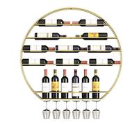 WYZDCP Hanging Industrial Wine Racks Wall Mounted Round,Wine Bottle Glass Holder Floating Racks Modern Photos Display Storage Holder for Dining Room Bar (Color : Gold)