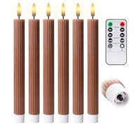 WYZworks 10" Fluted Ribbed LED Brown Tan Grooved Pillar Candles, Remote & 24h Timer Memory, On/Off Switch - Flameless Dimmable Battery Operated w/Flicker Mode, Home Wedding Decor (6 Pack)