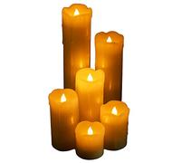 WYZworks LED Flickering Flameless Melting Ivory Timer Candles, Set of 6 Faux Dripping Wax, Battery Operated for Christmas Valentine Halloween Holiday Viking Gothic Decor 2" Wide and 2-9" Tall Pillar