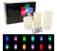WYZworks LED Ivory Flickering Flameless Candles - Set of 3 (4" 5" 6") Multicolor Changing with Remote Control Weatherproof Indoor & Outdoor