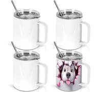 Wzaytia 12 Oz Sublimation Coffee Mug Blanks With Handle, 4 Pack Stainless Steel Sublimation Coffee Tumbler, Individually Boxed, White