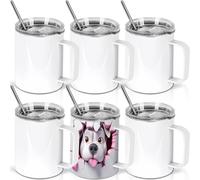 Wzaytia 12 Oz Sublimation Coffee Mug Blanks With Handle, 6 Pack Stainless Steel Sublimation Coffee Tumbler, Individually Boxed, White