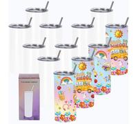 Wzaytia 15 Oz Sublimation Tumblers Blank (12 Pack), White Stainless Steel Cylindrical Travel Mugs, Kids Modern Beach Theme, Vacuum Insulated, Reusable